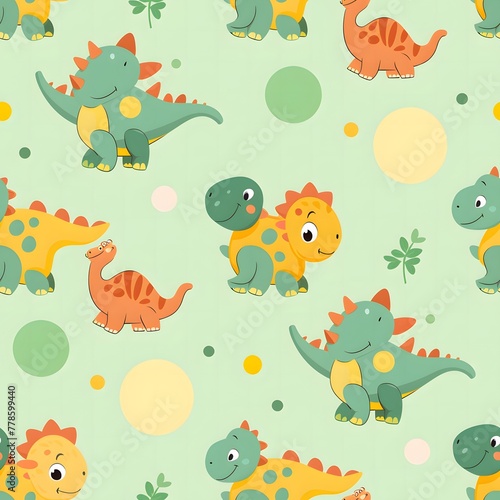 Cute cartoon pattern with dinosaur characters