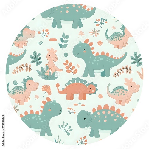 Cute cartoon pattern with dinosaur characters