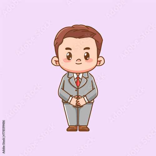 Cute polite businessman suit office workers kawaii chibi character mascot illustration outline style design