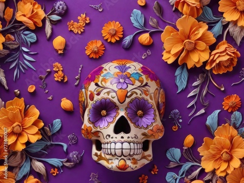 Sugar Skull calendula Dead holiday Mexico bones