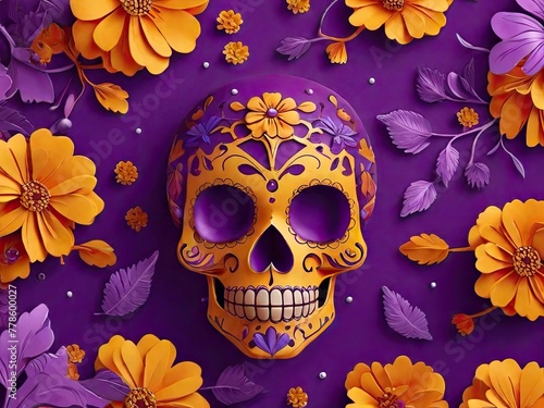 Sugar Skull calendula Dead holiday Mexico bones