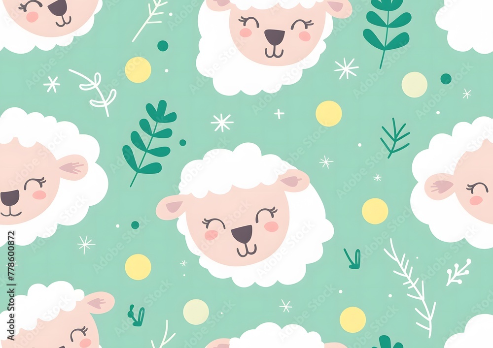 custom made wallpaper toronto digitalCute cartoon sheep seamless pattern, green background