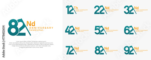 anniversary logotype vector set. green and orange color with slash for celebration day