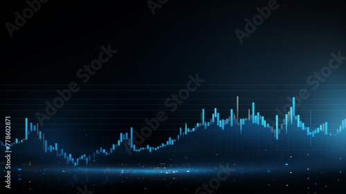  High quality, high resolution stock market graph on blue background with bokeh lights. Abstract financial business concept for wallpaper or web design in dark style. High detail, sharp focus, profess