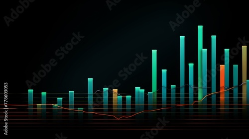  High quality  high resolution stock market graph on blue background with bokeh lights. Abstract financial business concept for wallpaper or web design in dark style. High detail  sharp focus  profess