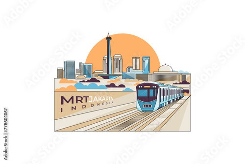 Vector illustration of Jakarta city with MRT