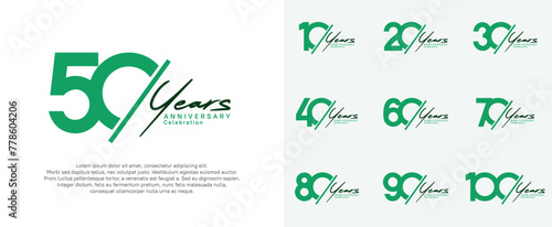 anniversary logotype vector design with slash and black handwriting green color for special day