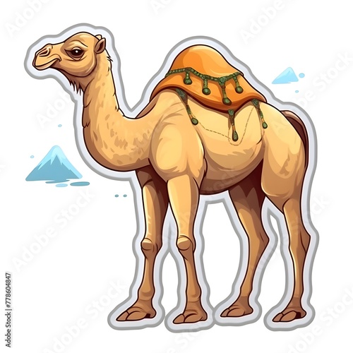 Arabic Camel Sticker Design on White Background Ai Image