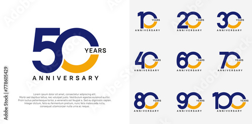 anniversary logotype vector set with blue and orange color for special celebration day