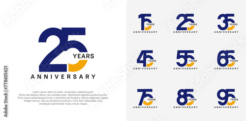 anniversary logotype vector set with blue and orange color for special celebration day