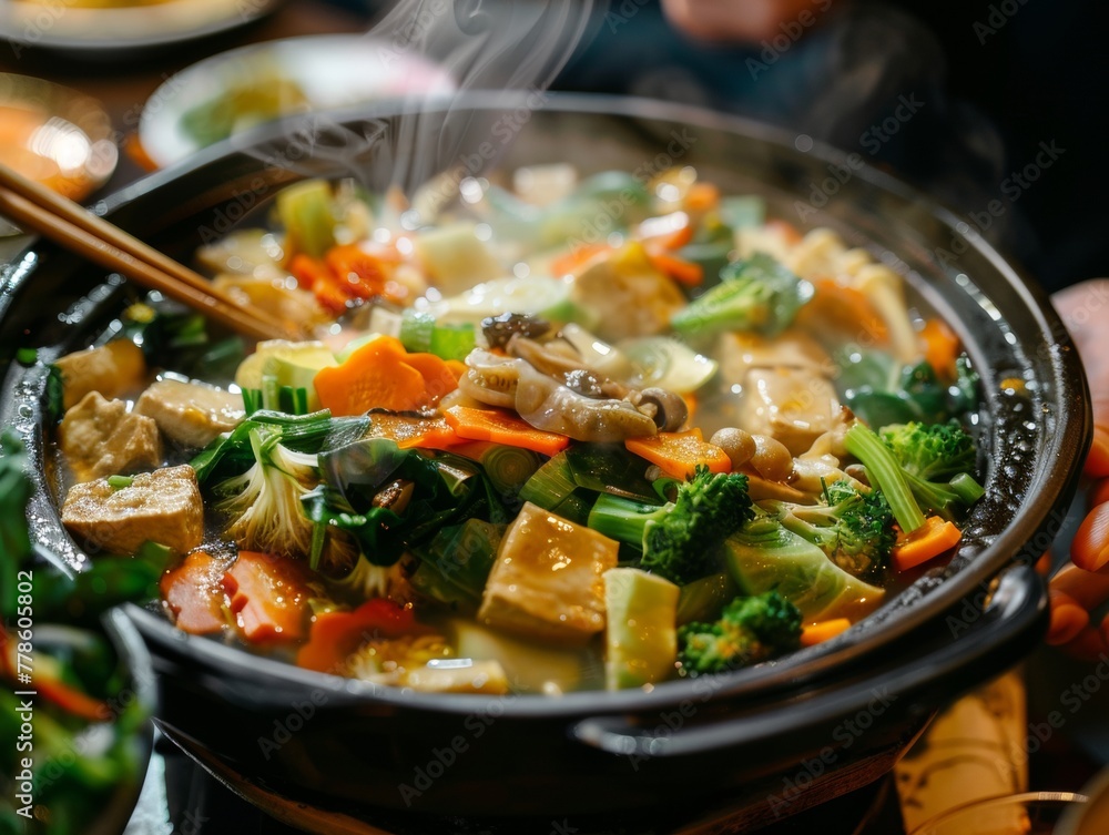 Mindful eating with a veggy hotpot balancing flavor and nutrition in every bite