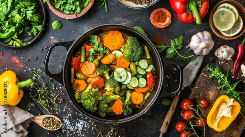 Vibrant healthful vegetarian hotpot