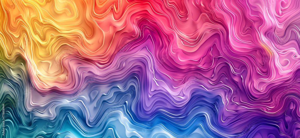 A colorful, abstract painting with a rainbow pattern
