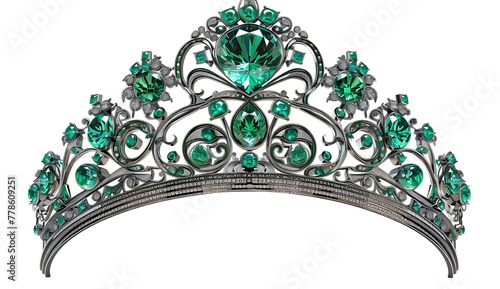 Fooled you! The emerald tiara with silver decorations, on white background