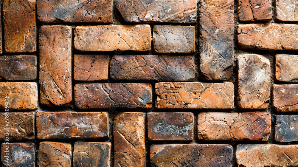 Close-up of a wall made from evenly arranged, weathered brown bricks with visible textures and imperfections. Close-up of a wall made from evenly arranged, weathered brown bricks with visible textures and imperfections.