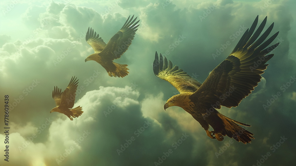 Obraz premium eagles flying on the sky with some of rain clouds