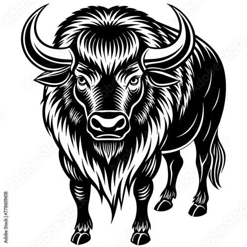bison silhouette vector illustration head of a bull Bison characters Holiday t shirt Hand drawn trendy Vector illustration bison svg face bison on black background