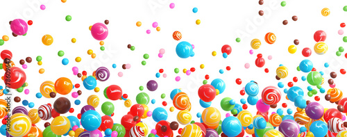 Colorful candy balls flying isolated on a white background