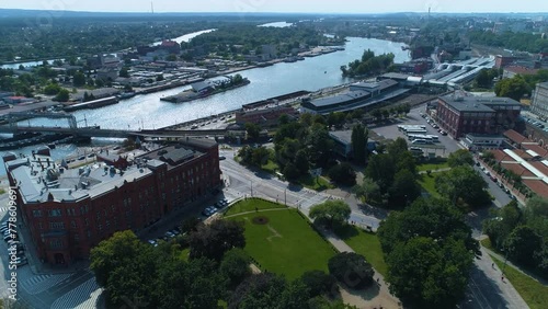 Panorama Odra Main Train Station Szczecin Dworzec Glowny Aerial View Poland