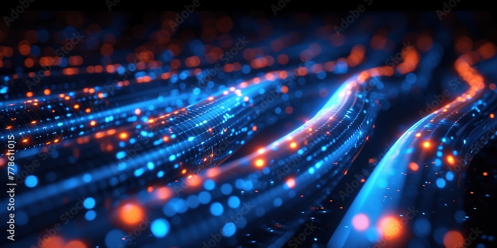 Background with the image of information transmission through light data cables. High-speed Internet. Generative AI Background with the image of information transmission through light data cables. High-speed Internet. Generative AI