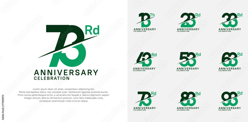 anniversary logotype vector set with green color and slash for celebration day