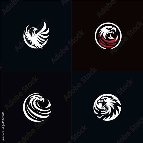 Heraldic symbol with eagle head silhouette. Vector eagle emblem or eagle logo set for company logo or brand logo with eagle bird