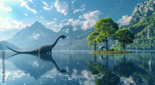 dinosaurs in beautiful lake © Nithi