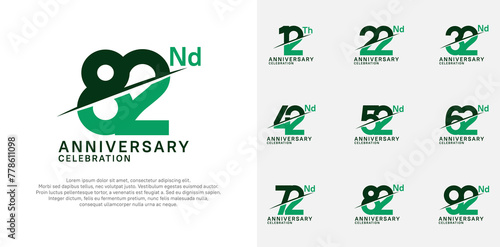 anniversary logotype vector set with green color and slash for celebration day