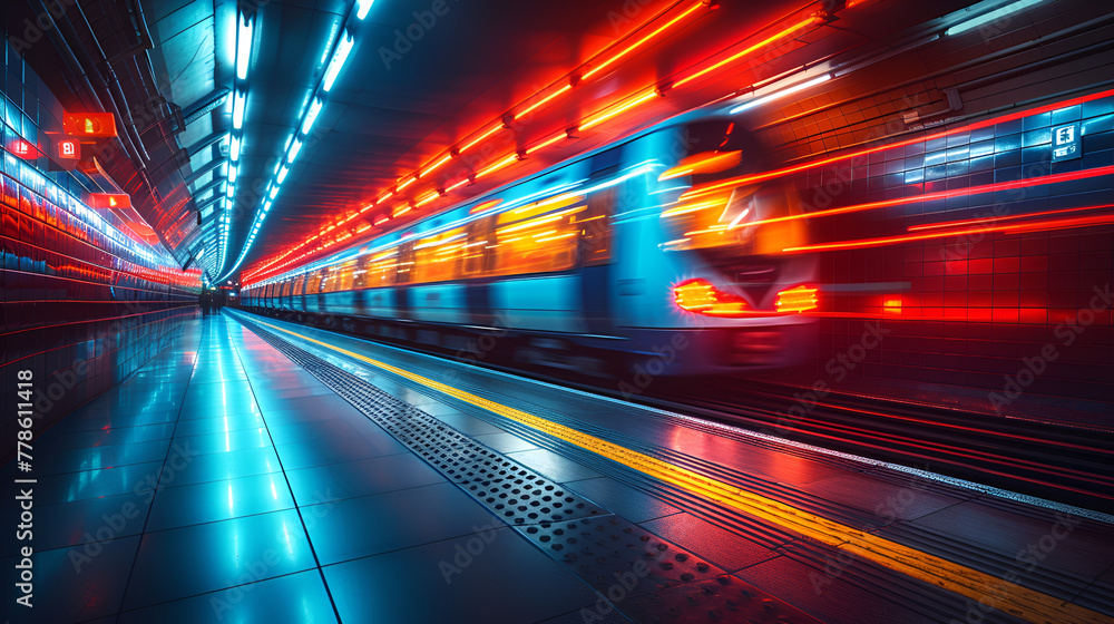 Fototapeta premium I way train station - motion blur effect - bright lights - dramatic effect 