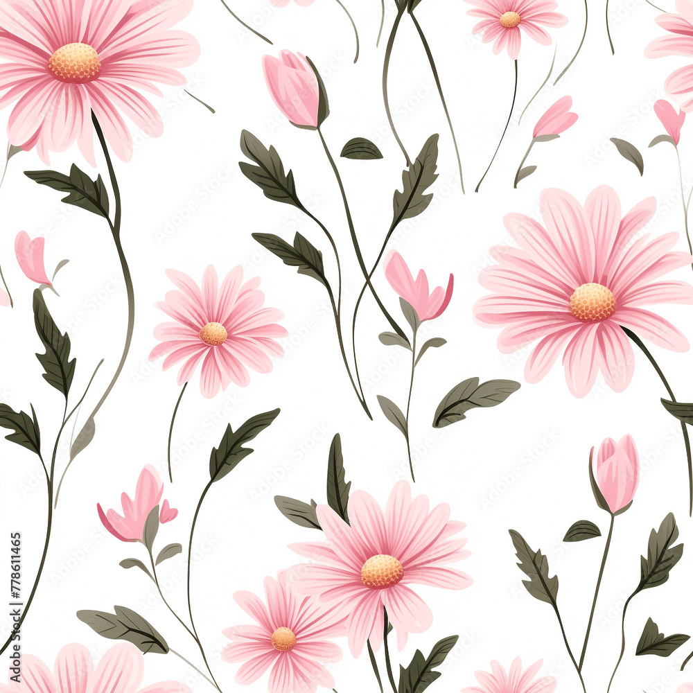 Vintage Pink Daisy Stem with White Background