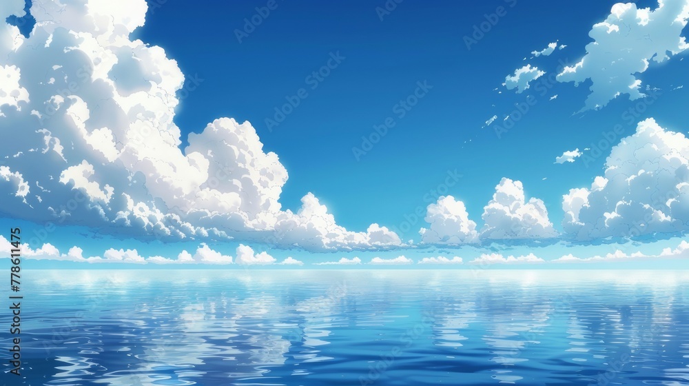 Blue sky and clouds that have reflections on the blue sea. A calm sea with reflections of clouds and blue sky. Blue sky and clouds that have reflections on the blue sea. A calm sea with reflections of clouds and blue sky.