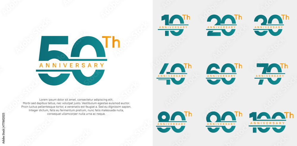 anniversary vector set design with blue and orange color for celebration day anniversary vector set design with blue and orange color for celebration day