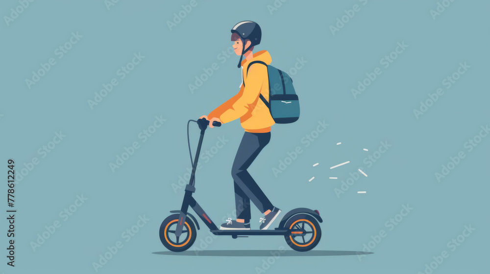 Digital illustration of a person commuting on a modern electric scooter in an urban setting.. Digital illustration of a person commuting on a modern electric scooter in an urban setting..