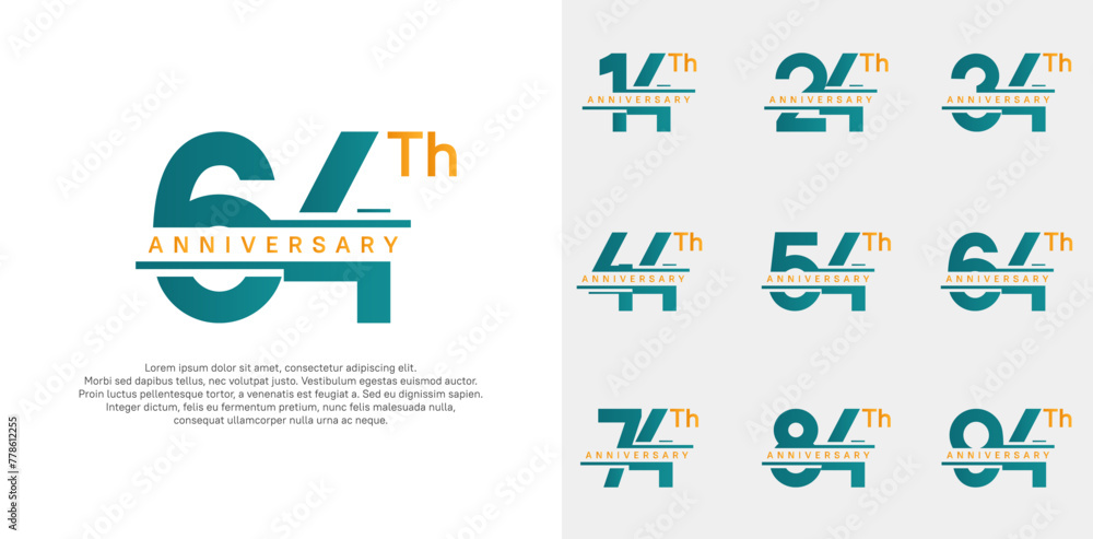 anniversary vector set design with blue and orange color for celebration day