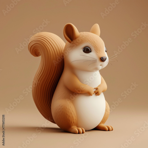 3D rendered illustration of an adorable cartoon squirrel in a thoughtful pose on a warm background. © khonkangrua
