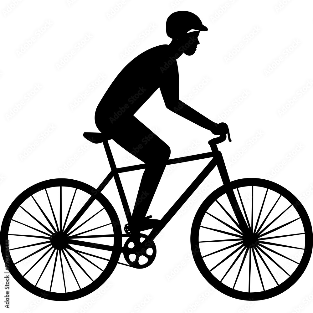 Obraz premium A set of bicycle cyclists riding their bikes in silhouette vector illustration,head of a bull,bike characters,Holiday t shirt,Hand drawn trendy Vector illustration,helmet,riding bicycle on black backg