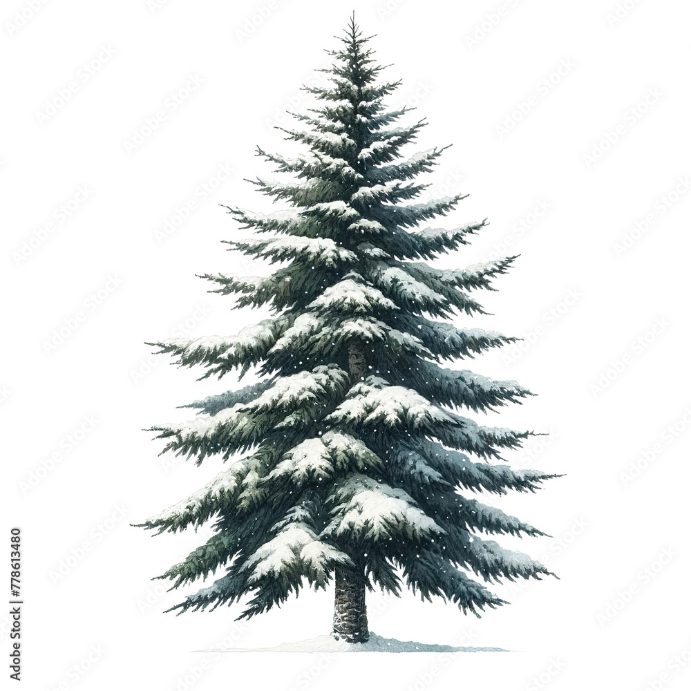 Obraz premium Enchanting Snow-Capped Pine Tree,A Watercolor Clipart Masterpiece