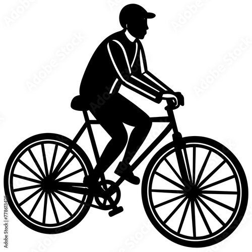 A set of bicycle cyclists riding their bikes in silhouette vector illustration,head of a bull,bike characters,Holiday t shirt,Hand drawn trendy Vector illustration,helmet,riding bicycle on black backg © SK kobita