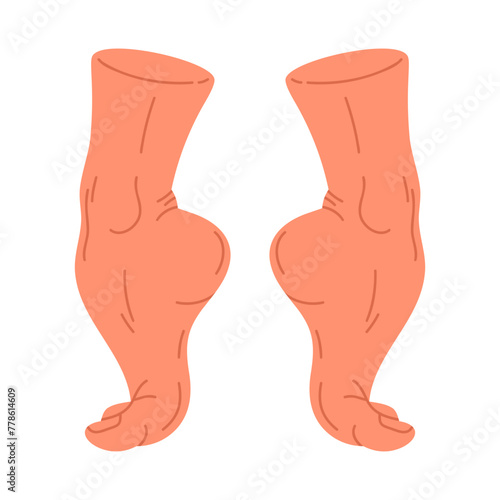 Human naked feet. Female barefoot legs, bare pair feet in standing position flat isolated vector illustration. Hand drawn feet on white