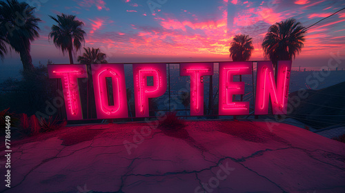Top Ten list - in the style of a neon billboard - countdown - Top 10 - 0 best - 10 finalists  photo