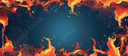 A captivating cartoon illustration of a fire frame on an electric blue background, surrounded by a crowd. This dynamic image combines light, entertainment, art, and fun in a performing arts event