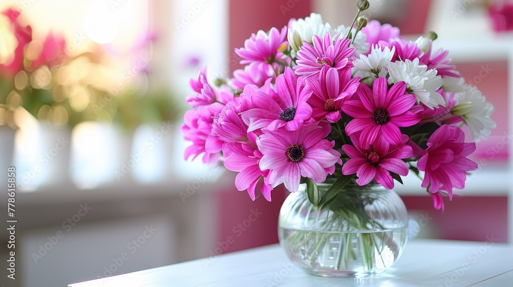 custom made wallpaper toronto digitalBeautiful flowers in vase on table in room, blurred background
