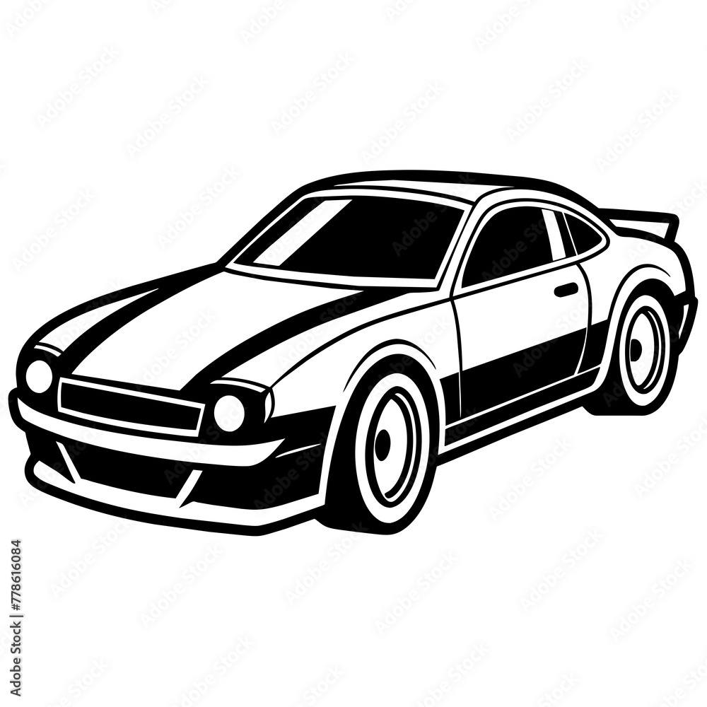 black and white car silhouette vector illustration,head of a bull,sports car characters,Holiday t shirt,Hand drawn trendy Vector illustration,reching car on black background
