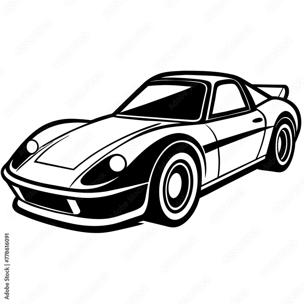 black and white car silhouette vector illustration,head of a bull,sports car characters,Holiday t shirt,Hand drawn trendy Vector illustration,reching car on black background