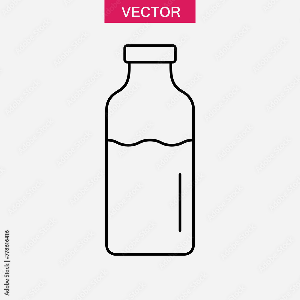 Milk bottle line icon, Editable stroke flat illustration on white backgorund..eps Milk bottle line icon, Editable stroke flat illustration on white backgorund..eps