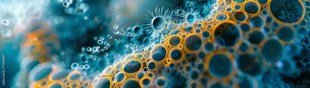 A blue and yellow blob with many small circles A blue and yellow blob with many small circles