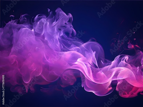 A stunning scene of colored smoke on a black background  with a mesmerizing blue and purple smoke trail in the center  an impressive and vibrant image.
