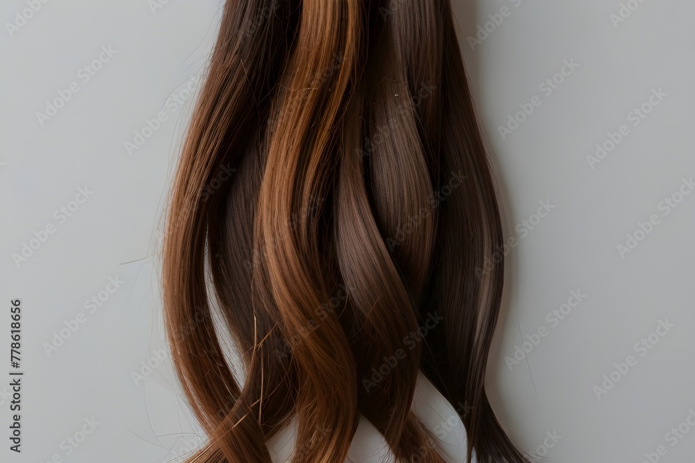 Obraz premium Exhibition of multicolored hair extensions in beauty salon 