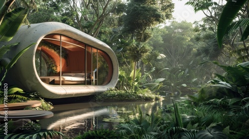 A futuristic interpretation of cannelloni nestled in the heart of a lush jungle 