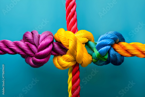 Team rope diverse strength connect partnership together teamwork unity communicate support.